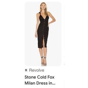 299$ Revolve Stone Cold Fox Milan Black Linen Dress Stretch Plunge Button Front